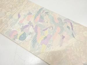 アンティーク　鳳凰に鴛鴦・桐・菊模様織り出し袋帯（材料）